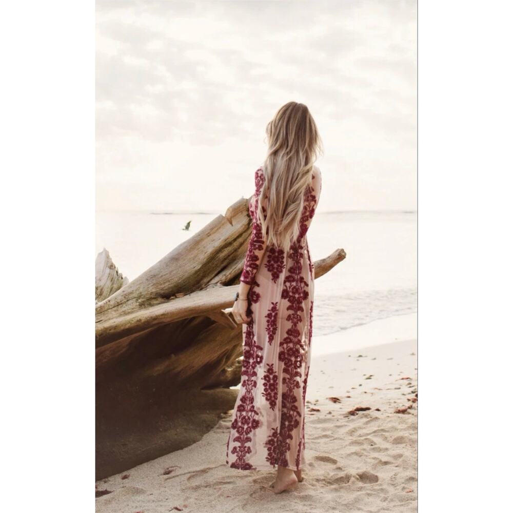 For Love & Lemons Temecula Maxi Dress Raspberry Wine Floral Lace Size Large - Picture 16 of 16